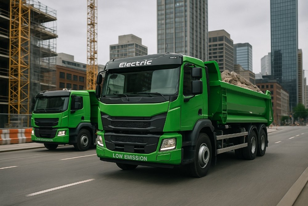Electric construction waste truck in urban environment